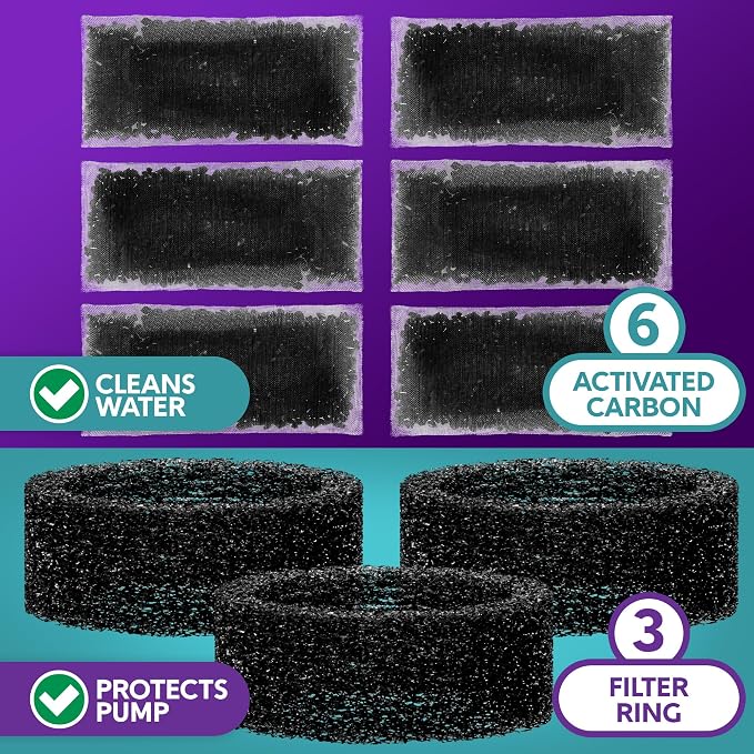 BROOK Glass Pet Fountain Filter Replacement Set β 3 Filter Rings & 6 Activated Carbon Pouches β 3 Month Supply Replacement Filters Set for BROOK Cat Fountain