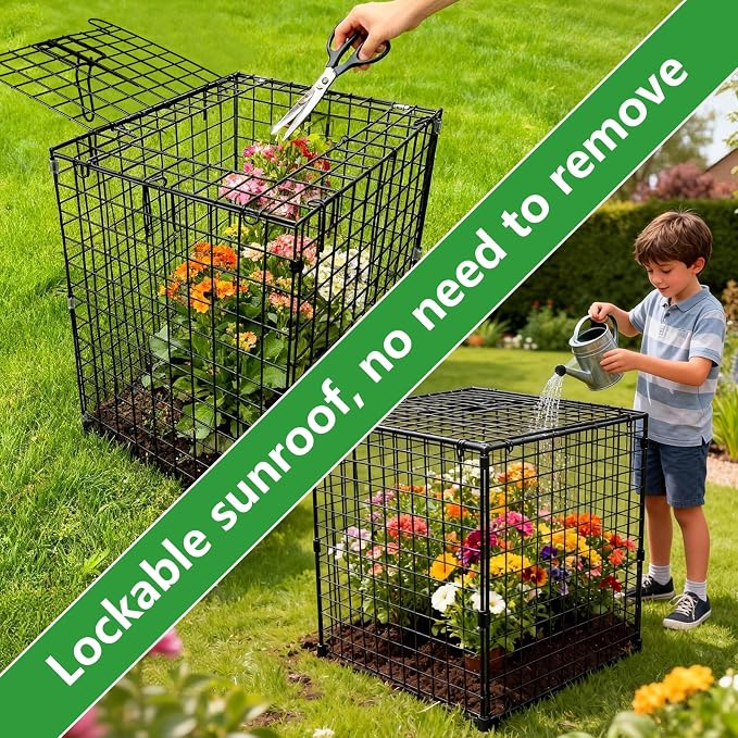 Garden Wire Cloches For Plants Extra Large 13.2" X13.2" X16.7" Rustproof Plant Cages For Outdoor Plants Protectors From Animals With Openable Top Cover & Stakes Plant Cages To Keep Animals Out (4 PCS)