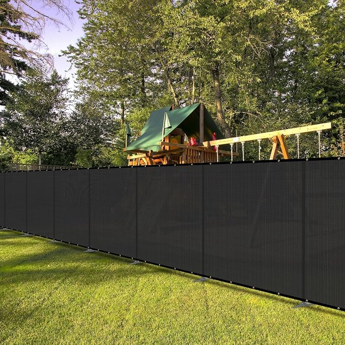 Bynbbur 5'x119' Outdoor Privacy Screen Freestanding with Iron Poles and Stakes, Temporary Dog Fencing, Backyard Divider, Metal Garden Fence for Pool Patio Barrier Border, Black