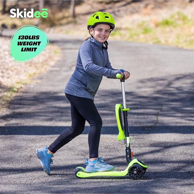 SKIDEE Kick Scooter for Kids Ages 3-5 | Foldable 3 Wheel Scooter with Lean-to-Steer, Adjustable Height, Removable Seat & LED Light Wheels | Toddler Scooter Up to 12 Year Old Boys/Girls