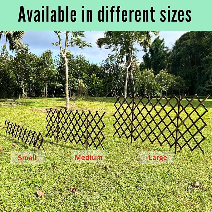 ShopLaLa Garden Fence (2 Pack, Total 12ft) Decorative Wooden Lattice Panels for Outdoor, Expandable Plant Support Trellis Flower Bed Edging Yard Lawn Landscape Border Decor Animal Barrier Wood Fencing