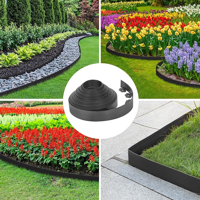 3-Inch x 100 FT Landscape Edging Border Kit with 150 Stakes, Plastic Garden Edging Border, Flexible No Dig Lawn Edging Border for Garden Flower Beds Yard Pathway Paver (Black)