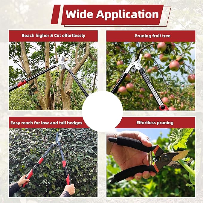 YRTSH 3-Piece Garden Tool Set, Loppers, Hedge Clippers, Pruning Shears with Telescopic Aluminum Handle, Effortless Heavy-Duty Branch Cutter, Garden Shears Gardening Tools for Branches,Shrubs & Hedges