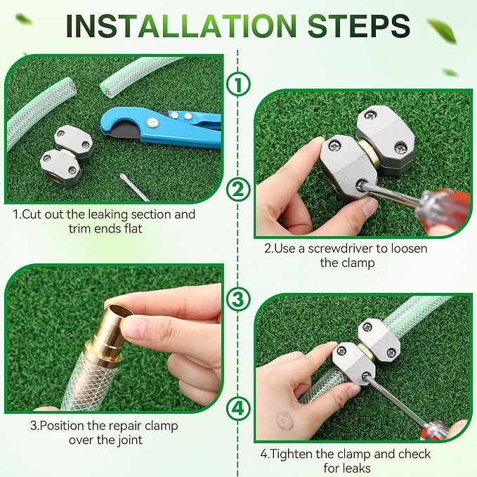 Dreyoo 2 Pack Metal Hose Mender for 5/8” and 3/4” Hoses, Aluminum & Brass Heavy Duty Hose Repair Kit, Easy to Use Mender, Leakproof Connection Design