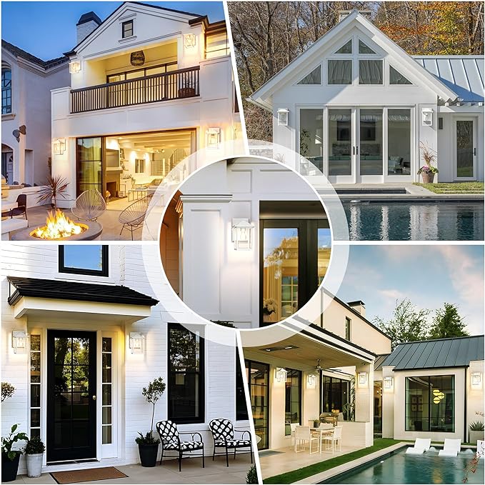 MATAMEYE Outdoor Wall Lantern, Exterior Waterproof Wall Sconce Light Fixture, White Front Door Mounted Lighting with Glass, Anti-Rust Porch Lamp