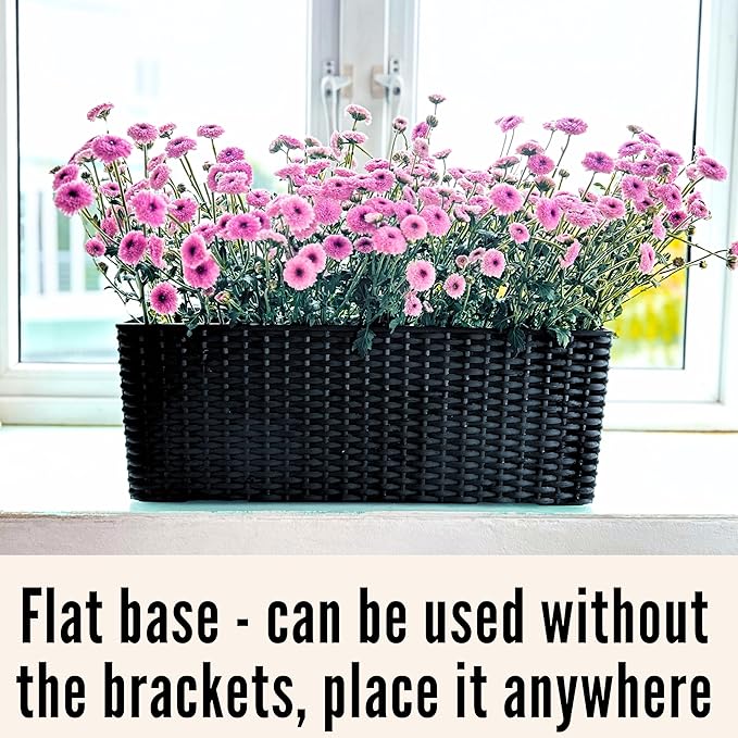LaLaGreen Outdoor Wall Planters (20 Inch, 2 Pack) Wall Mounted Self Watering System Window Flower Boxes with Bracket, Black Rectangular Plant Pot Container Indoor Modern Garden Herb Kitchen Home Decor