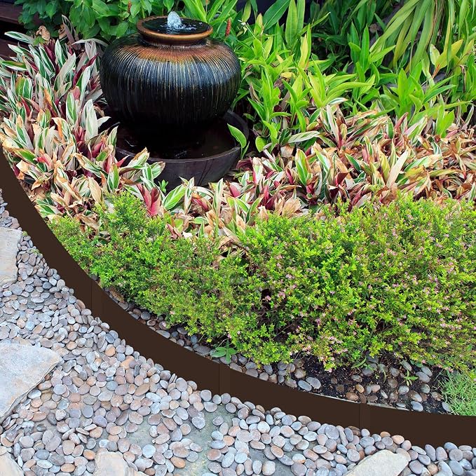 Blulu 16 Pieces Steel Landscape Edging 3 x 40 Inch Metal Garden Landscape Edging Border for Flower Bed Outdoor Garden Yard Fence Pathway Divider(Brown)