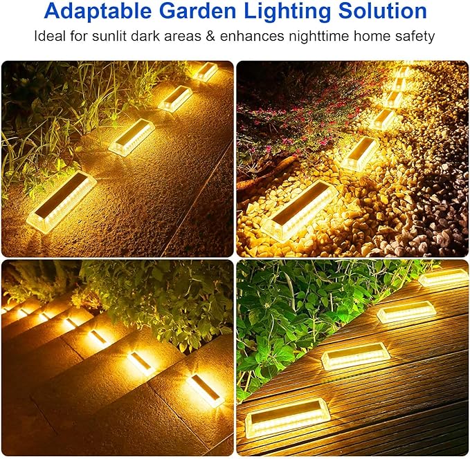 Lacasa Solar Deck Lights, Solar Lights Outdoor Waterproof IP68, 4 Pack Solar Powered Pathway Yard Driveway Step Landscape Light, LED Lighting 50LM for Garden Path Walkway Stair Patio, Warm White 2700K
