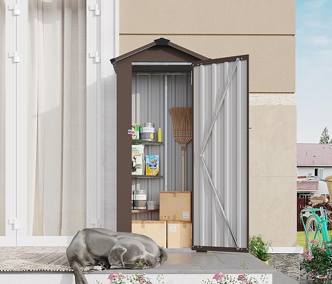 KEIKI Outdoor Storage Shed, 69.7''x16.9''x29.5'' Metal Tool Shed with Sloping Roof & Lockable Door, Small Shed, Top Tall Vertical Tool Cabinet for Backyard Garden Patio Lawn