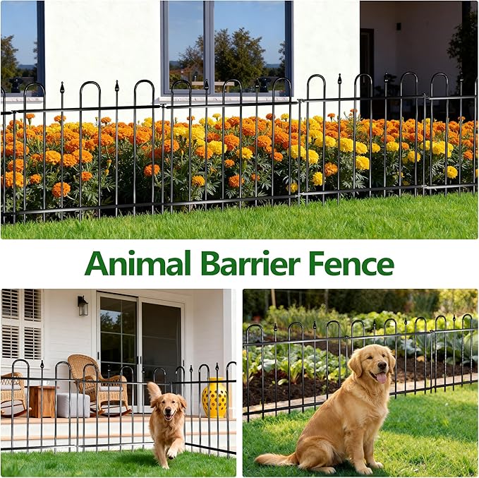 24.3ft(L) x 24in(H) 10 Panels Metal Decorative Garden Fence, No Dig Animal Barrier Fence, Garden Border Fence Panels with Ground Stake, for Pets, Flower Bed, Yard, Patio