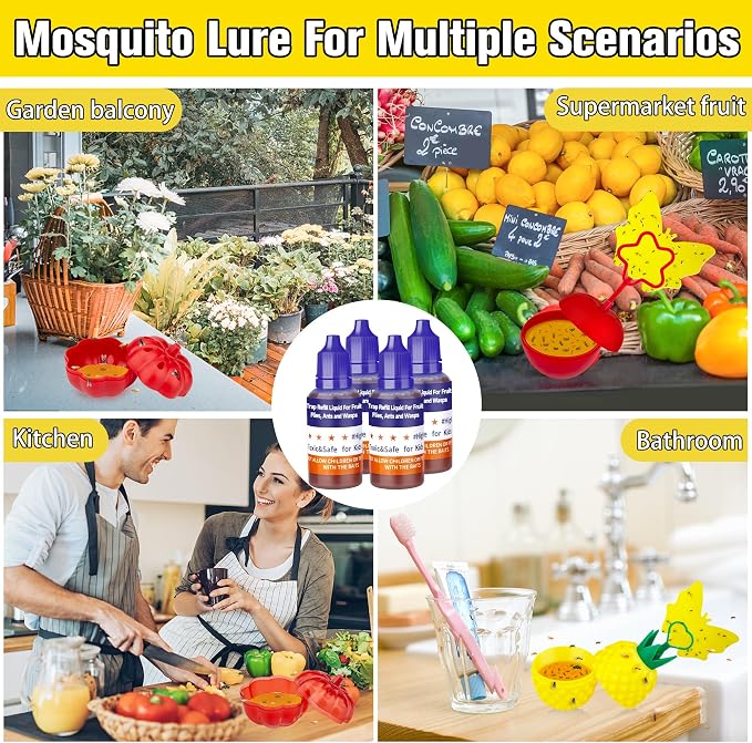 Fruit Fly Trap Refill Liquid, Effective Gnat Killer&Fruit Fly Catcher Bait Refill, Long-Lasting Fruit Scented Ants Attractant for Kitchen Bathroom Living Room Use, Safe Near Food (4 Pack)