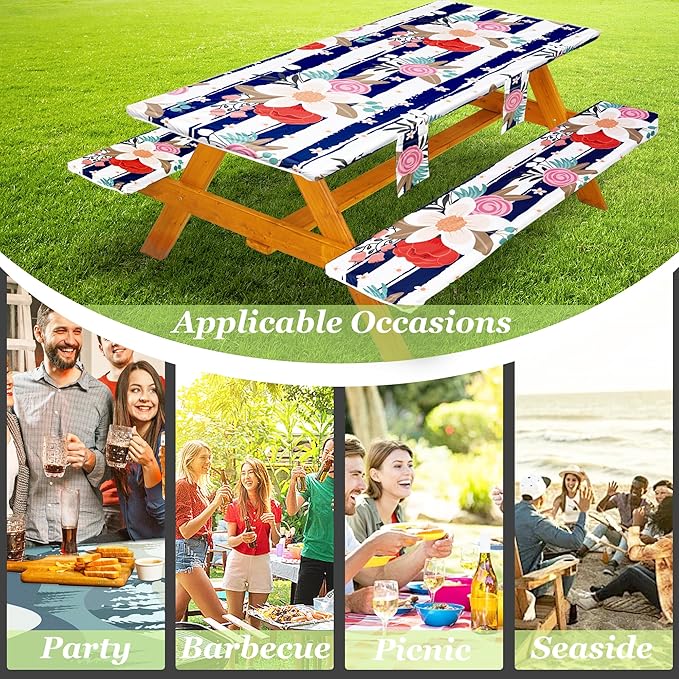 Fitted Picnic Table Cover with Bench Covers Set, Waterproof Lightweight Rectangle 72in Folding Table Cloths Canopy Shade Slipcover Cool Unique Fun Camping Gift for Camper Women Men Family Rv Owners