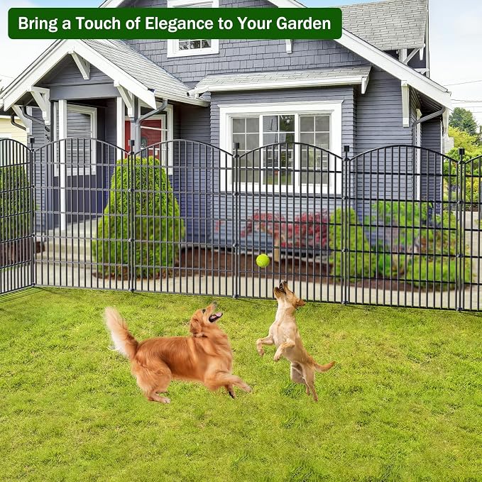 10 Panels No Dig Decorative Garden Fence - 40 in (H) x 23.6 ft (L), Dog Fence Outdoor for Yard,Rustproof Metal Animal Barrier Ground Stakes Fencing for Garden, Patio, Flower Bed