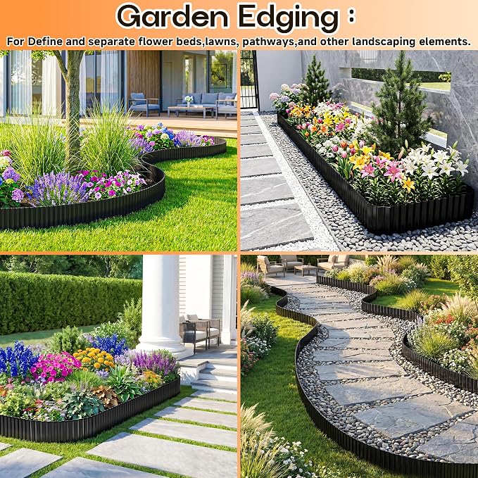 MTART Corrugated Metal Edging for Landscaping, Sturdy Garden Edging Border for Flower Bed, Lawn and Landscape Edging (Black, 6"×40Ft)