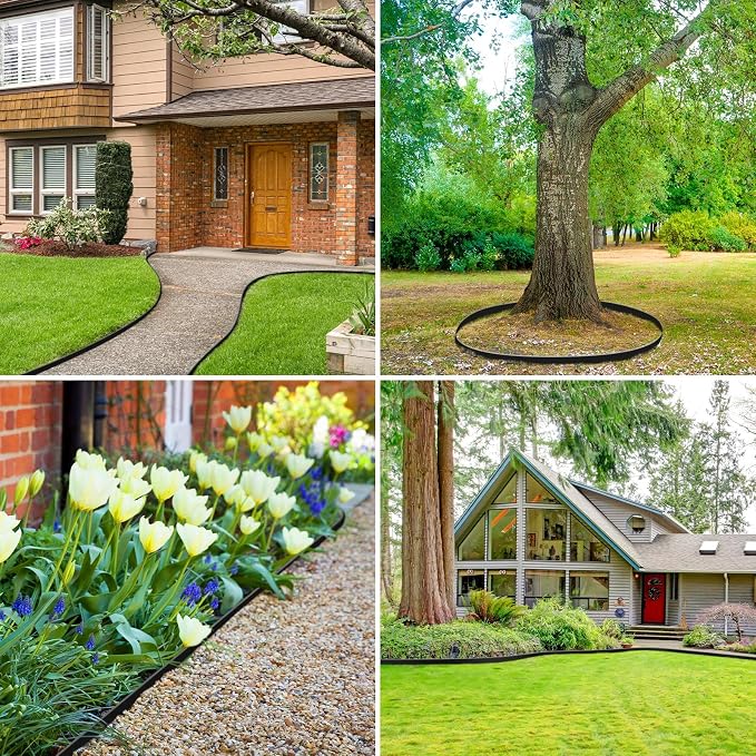 Wesiti 2" x150 Ft Landscape Edging Kit No Dig Garden Edging Border 2 Inch Pavers with 120 Anchoring Spikes Mulch Barrier for Lawn Driveway Flower Bed Playground Yard Grass, PE Black