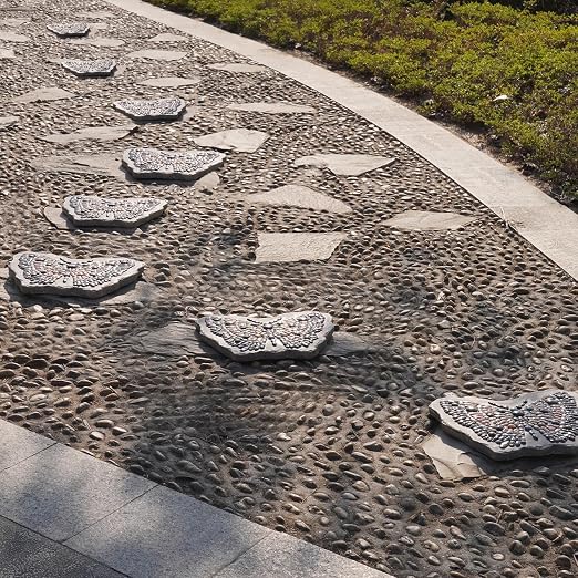 Garden Stepping Stones Outdoor - Resin Pebble in Butterfly Shape Stepping Stone Decorative Stone Bright Color Memories Pavers Outdoor for Garden Yard Multicolor 15.75 * 11.5 * 1 Inch