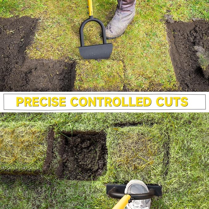 Manual Edger Lawn Tool with 38"-42" Adjustable Length, Saw-Tooth Border Edger with Wide Footplate Manganese Steel Blade, Garden Edging Tool for Flower Beds, Landscaping, Sidewalks, Yard
