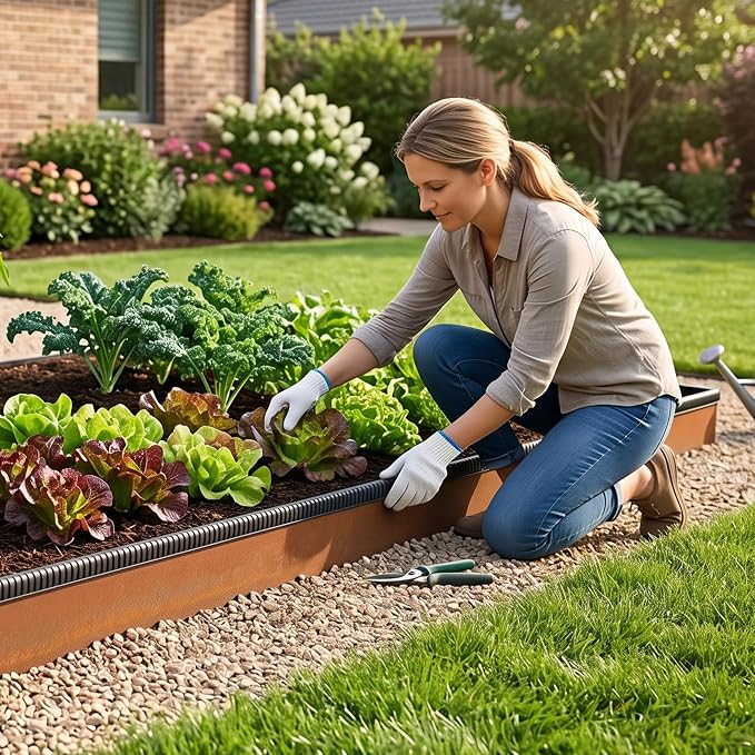 Worth Garden 6-Pack Cor-Ten Steel Landscape Edging with Black Protection Strips - Rust Patina Finish 40" L x 5.5" H (20Ft Total) - Hammer-in 14-Gauge Metal Corten Lawn Yard Edging Border w/ 7 Clips