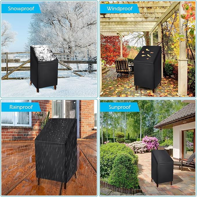 Moukeren 2 Pcs Black Outdoor Chair Cover Waterproof Stacking Patio Chair Cover for Lounge Furniture Lawn 210D Oxford Cloth 25" L x 25" W x 47" H