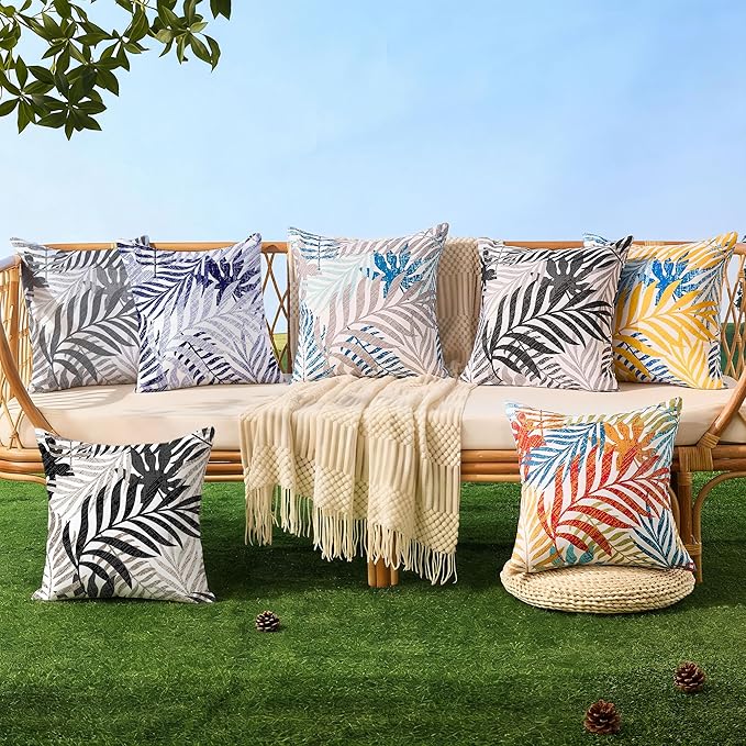 Allorry Outdoor Pillow Covers 18x18 Set of 2 Hawaii Tropics Palm Leaves Black Brown Floral Pattern Decoration Pillow Covers for Spring Summer Outdoor Waterproof Garden Patio Sofa Bed Decor JB010-G18