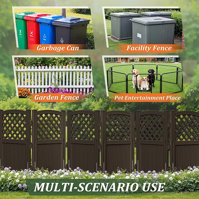 Devoko Outdoor Privacy Fence, 4 Fence Panels Privacy Screen Panels for Outside and Yard, Resin Air Conditioner Lattice Fence for Trash Can (Brown)