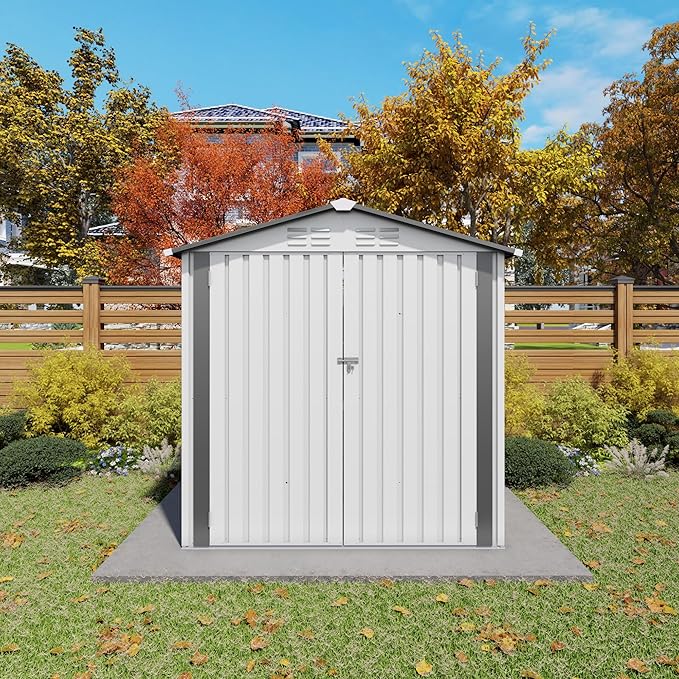 6x3.6FT Metal Storage Shed Outdoor Garden Tool Shed, Galvanized Steel Weather Resistant Backyard Organizer, Lockable Utility Storage House for Patio Courtyard with Ventilation & Skylight Design