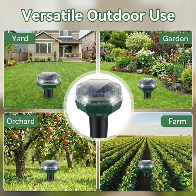 Mole Repellent Solar Powered, 4 Pack Ultrasonic Gopher Repeller, Waterproof Outdoor Pest Repellent for Moles, Gophers, Voles, Skunks in Yard, Lawn, and Garden