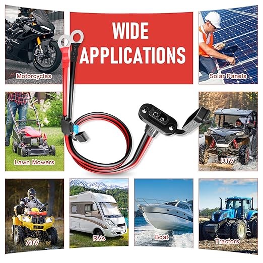 SAE to O Ring Connector 2FT 10AWG, SAE Battery Quick Connect Plug Waterproof Extension Cable for Solar Panel, Street & Road Glide Motorcycle Charging Port Upgrade, RV, Solar Generator Battery Charger