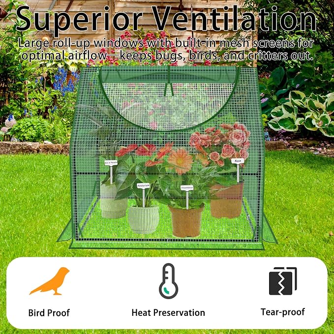 36"×36"×36" Green Houses for Outside, Portable Mini Greenhouse with Mesh Vents, Weatherproof PE Plant Shelter for Patio Gardening