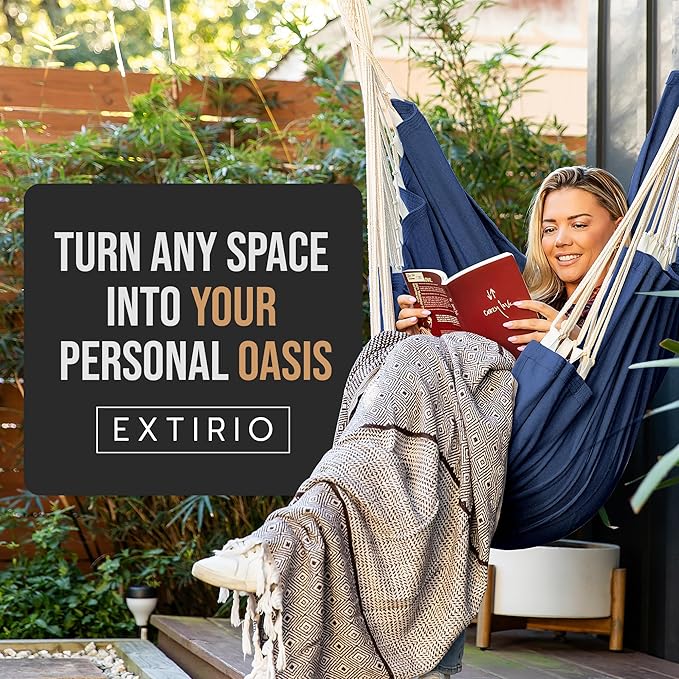 Hanging Hammock Chair Swing โ Hanging Chair Outdoor & Indoor - Hammock Swing Chair โ Quick & Easy Setup with Hardware Kit โ Durable & Spacious Full Body Support โ Holds 440 Lbs