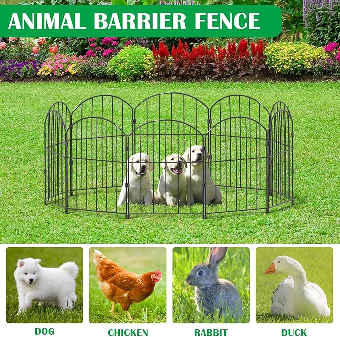 VANCASTLE Decorative Garden Fence Outdoor, 19 Panels Rustproof Metal Landscape Barrier Fence, Total 20ft (L) x 24in (H), Black Ornamental Fence for Yard, Patio, Lawn, Garden Bed, Easy to Install