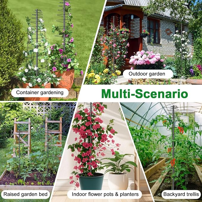 Spiral Frame Trellis for Climbing Plants Outdoor -72" Tall Heavy Duty Metal Garden Plant Tower Support with Anti-Tip Center Pole,for Pole Bean,Berry,Cucumber,Sweet Peas,Clematis,Potted Plants,Vines