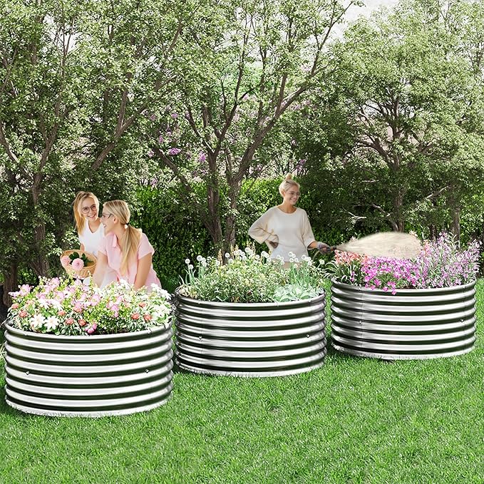 4 Pack Tall 2x2x2ft Round Galvanized Raised Garden Bed Outdoor, Metal Garden Bed for Vegetables, Above Ground Garden Box for Flower, Steel Raised Beds for Gardening