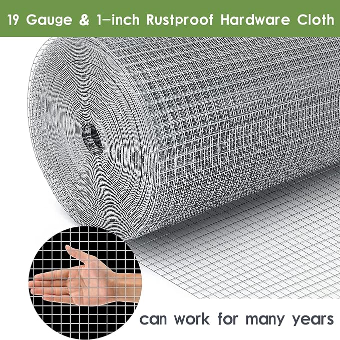 Tongmo 48" x 100' Hardware Cloth, 1inch Mesh Galvanized Chicken Wire Fence, 19 Gauge Welded Wire Roll,Garden Fence, Poultry Netting for Rabbit/Duck/Chicken Coop