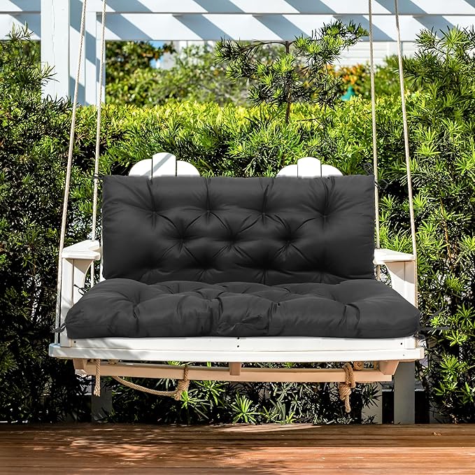 Waterproof Porch Swing Cushions 60 Inch,2 3-Seater Replacement for Outdoor Furniture with Backrest and Straps, Thick 4" Swing Seat Bench Cushion for Loveseat Glider Bench Patio Lawn Backyard