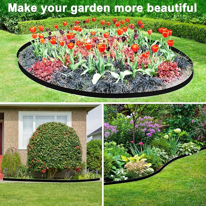 4 Inch x 66FT Tall Garden Edging Border with 90pcs Spikes, Plastic Edging Border for Landscaping, Lawn, Garden, Flower Beds, Paver, Pathway