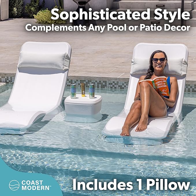 GoSports Coast Modern Outdoor Lounge Chair Pillow with Strap - Waterproof Headrest Pillow for Pool Lounger & Patio Chaise Cushions