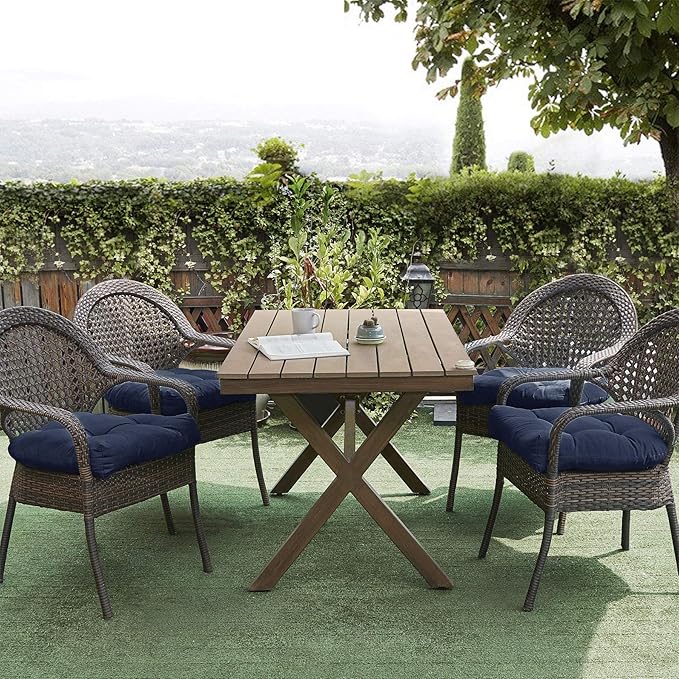 Sweet Home Collection Patio Cushions Outdoor Chair Pads Premium Comfortable Thick Fiber Fill Tufted 19" x 19" Seat Cover, 6 Pack, Navy Blue