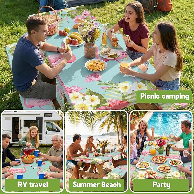 Picnic Table Cover with Bench Covers Tablecloth Glamping Essentials Travel Vacation Table Cloth Outdoor Cool Fun Unique Ideas Gifts for Camper Camping Lovers RV Owner Family Couple Women Female Mom