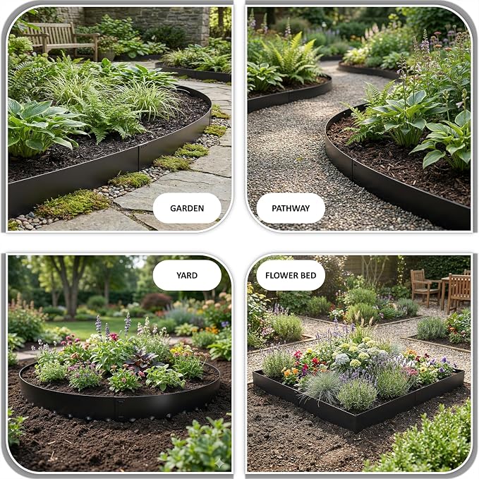 Metal Landscape Edging 20FT – 8” Tall Galvanized Steel Garden Border with Built-in Spikes & Connector Pins, No Dig Flexible Lawn Edging for Landscaping, Yard, Walkways & Flower Bed