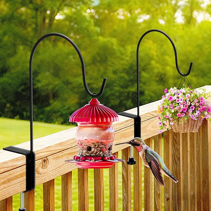 2 Pcs 11 Inch Deck Hook for Bird Feeder Deck Railing Plant Hanger with 3 Inch Strengthened Clamp Adjustable Outdoor Plant Holder for Hanging Bird Feeder Flower Pot Birdhouse
