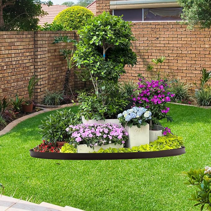 Landscape Edging Kit Flexible Lawn Edging, Landscape Edging Border 66 FT with 60 Spikes, 2" Tall No Dig Garden Edging Roll for Landscaping Flower Beds Yard Pathway (2IN x 66FT, Brown)