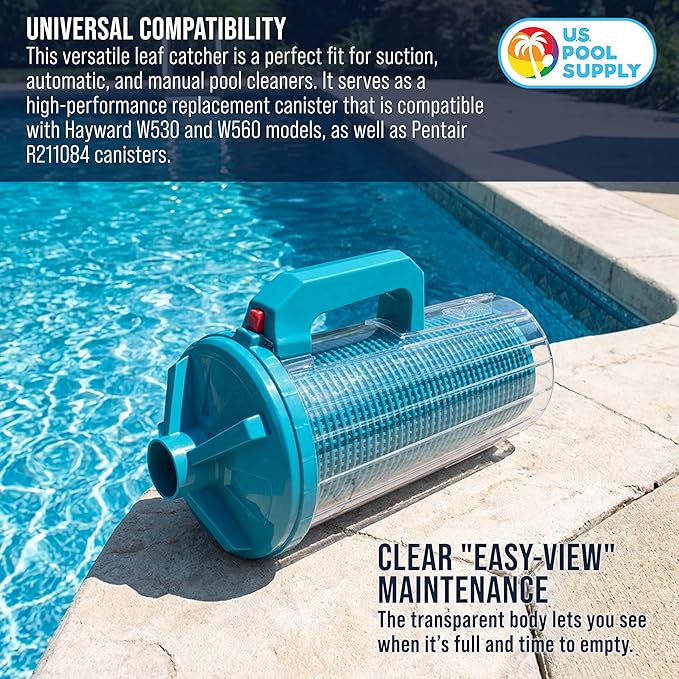 U.S. Pool Supply Pool Leaf Canister - XL Heavy Duty Inline Pool Leaf Catcher, 3-in-1 Filtration (3 Filters, Basket, Mesh Bag & Micro-Cartridge) - Fits 1.5" Hoses, Catch Leaves, Inground Vacuum Cleaner