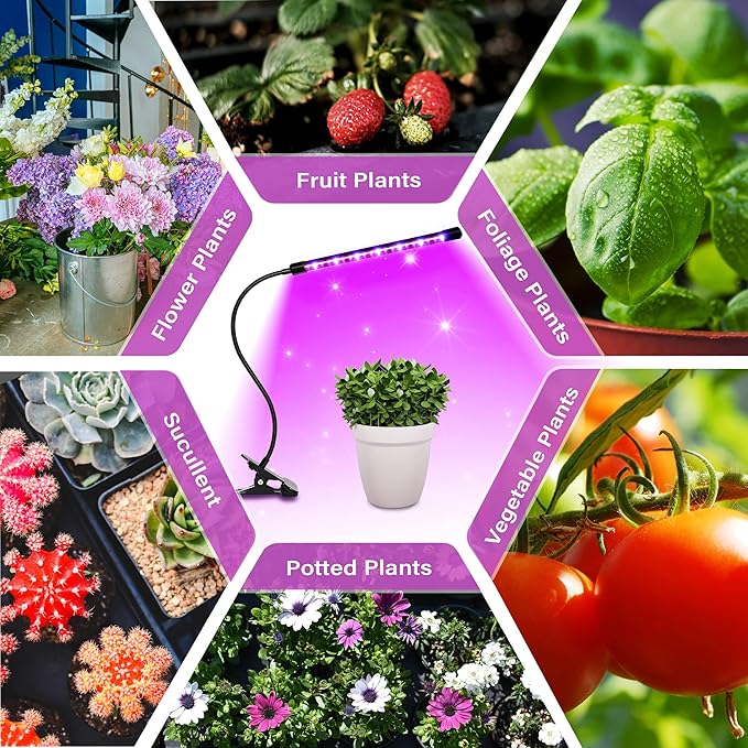 iPower LED Grow Lights for Indoor Plants, Full Spectrum Plant Growing Lamp with Red Blue LEDs, 10-Level Dimmable, Auto On Off with 6/9/12H Timer, 1 Tubes