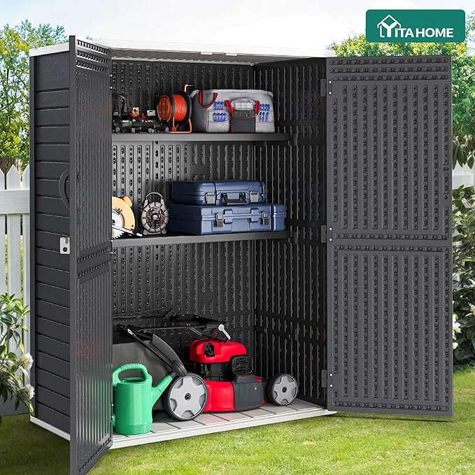 YITAHOME Metal Storage Shed Shelves for 59 cuft Vertical Outdoor Storage Shed,2PCS Space-Saving Waterproof Shelf with 8 Screws for Outdoor Storage Sheds, 51 inx13.8 in, Easy Assembly, 22 lbs, Black