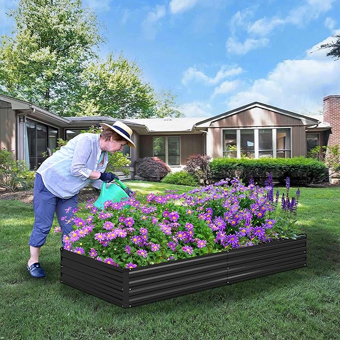 Foxlang 12x4x1ft(2 Pack) Galvanized Raised Garden Bed,Outdoor Planter Box Metal Patio Kit Planting Bed for Vegetables Flowers Herb,Black