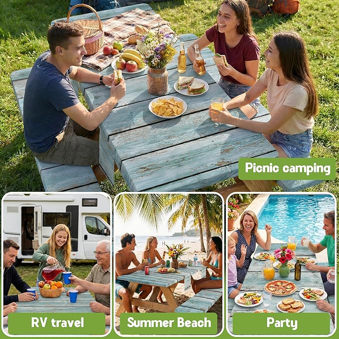 Picnic Table Cover with Bench Covers Tablecloth Fitted Table Cloth Set Camping Essentials Tools Supplies Rv Travel Gear Accessory Outdoor Road Trip Necessities Gadgets Camper Gadgets Things Ideas Kit