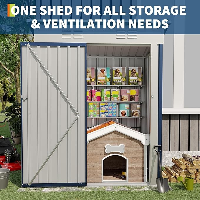 5x3 ft Outdoor Storage Shed with Lockable Door – Heavy Duty Metal Tool Shed with Dual Ventilation & Sloping Roof for Backyard, Garden, Patio, Bike & Equipment, Navy