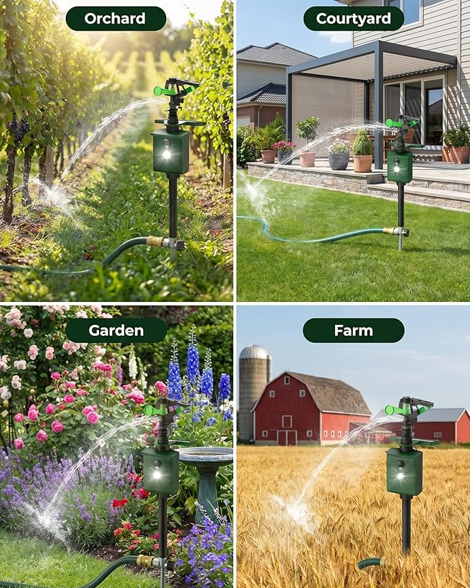 Motion-Activated Sprinkler, Solar Animal Repellent Outdoor - 1 Packs Deer Cat Deterrent with Motion Sensor & Flashing Lights, Protects Yard & Garden from Deer, Cats, Raccoons