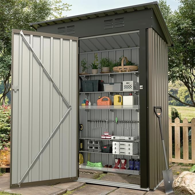 5x3FT Metal Storage Shed, Heavy-Duty Waterproof Tool Metal Shed with Lockable Doors, Vents, Sloped Roof, All-Weather Outdoor Storage Sheds for Patio Lawn, Garden, Backyard